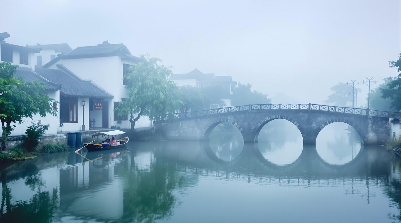 晨雾中的江南水乡